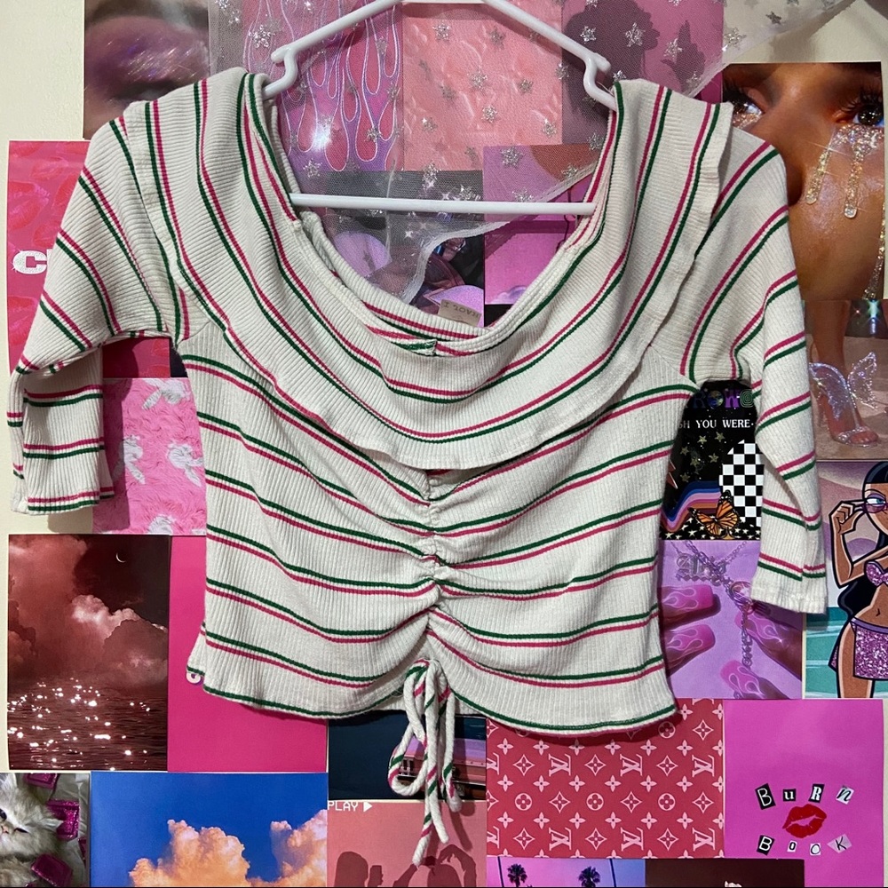 cute cropped striped off the shoulder top